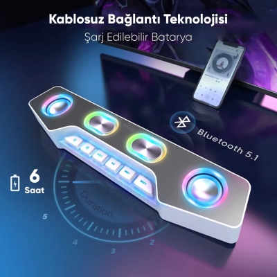 Fifine Ampligame A16 Bluetooth Oyuncu Bilgisayar RGB Hoparlör Beyaz - 4