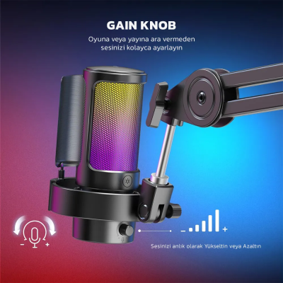 Fifine Ampligame A8T USB Yayıncı Bilgisayar Mikrofonu - 9