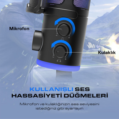 Fifine Ampligame AM6 USB RGB Oyuncu Yayıncı Bilgisayar Mikrofonu - 5