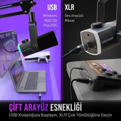 Fifine Ampligame AM8PROT Dinamik USB/XLR Mikrofon Seti (RGB Mikrofon Sehpası ile) - 7