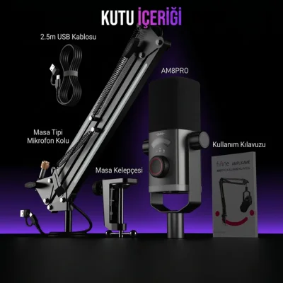 Fifine Ampligame AM8PROT Dinamik USB/XLR Mikrofon Seti (RGB Mikrofon Sehpası ile) - 8