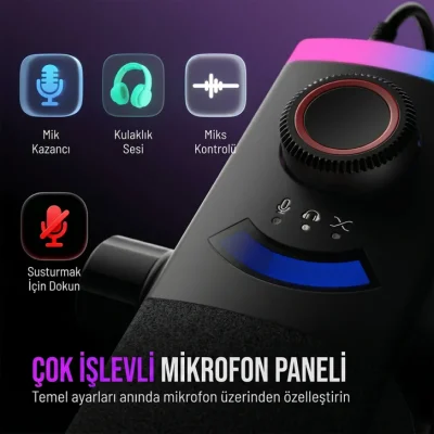 Fifine Ampligame AM8PROT Dinamik USB/XLR Mikrofon Seti (RGB Mikrofon Sehpası ile) - 12
