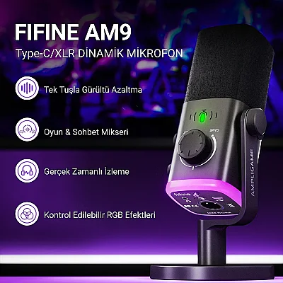 Fifine Ampligame AM9 Hibrit USB/XLR Yayıncı Mikrofon Seti - 2