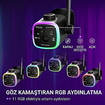 Fifine Ampligame AM9 Hibrit USB/XLR Yayıncı Mikrofon Seti - 7