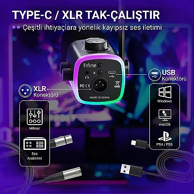 Fifine Ampligame AM9 Hibrit USB/XLR Yayıncı Mikrofon Seti - 3