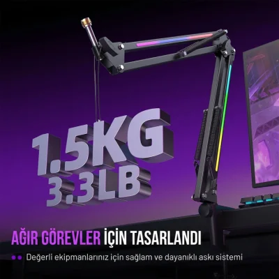 Fifine Ampligame BM38 RGB Profesyonel Oyuncu Mikrofon Standı - 6