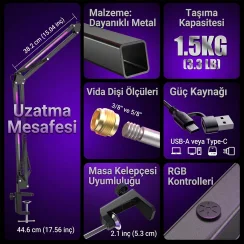 Fifine Ampligame BM38 RGB Profesyonel Oyuncu Mikrofon Standı - 2
