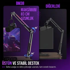 Fifine Ampligame BM38 RGB Profesyonel Oyuncu Mikrofon Standı - 3