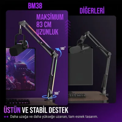 Fifine Ampligame BM38 RGB Profesyonel Oyuncu Mikrofon Standı - 3