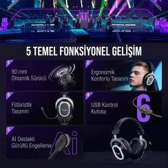 Fifine Ampligame H13 Mikrofonlu 7.1 RGB Oyuncu Kulaklığı - 9