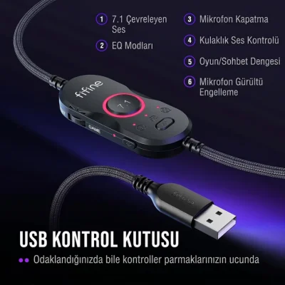 Fifine Ampligame H13 Mikrofonlu 7.1 RGB Oyuncu Kulaklığı - 6