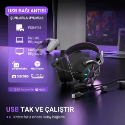 Fifine Ampligame H19 Mikrofonlu 7.1 RGB Oyuncu Kulaklığı - 7