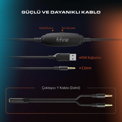 Fifine Ampligame H3 Mikrofonlu RGB Oyuncu Kulaklığı - 7