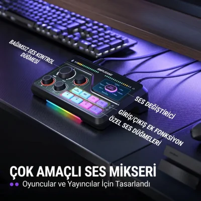 Fifine Ampligame SC8 USB Oyuncu Ses Mikseri - 11