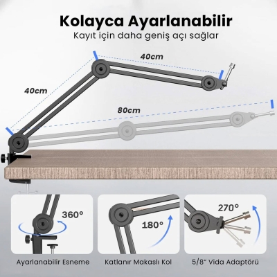 Fifine BM63 Masaüstü Mikrofon Standı - Ayaklık - Sehpa 40x40cm - 3