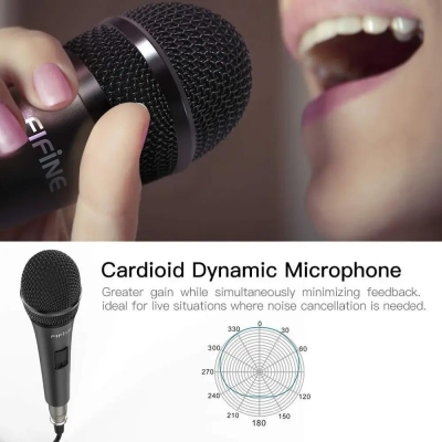 Fifine K6 Kablolu - Açma/Kapama Tuşlu - Profesyonel - Vokal - Karaoke Dinamik Mikrofon - 3