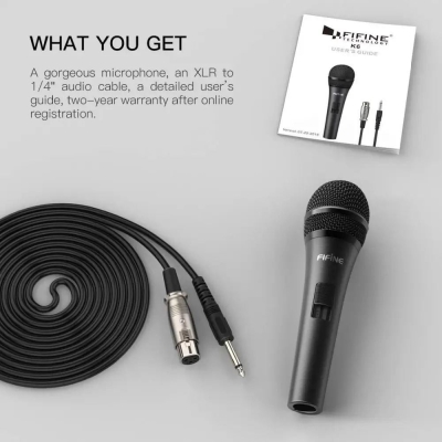 Fifine K6 Kablolu - Açma/Kapama Tuşlu - Profesyonel - Vokal - Karaoke Dinamik Mikrofon - 4
