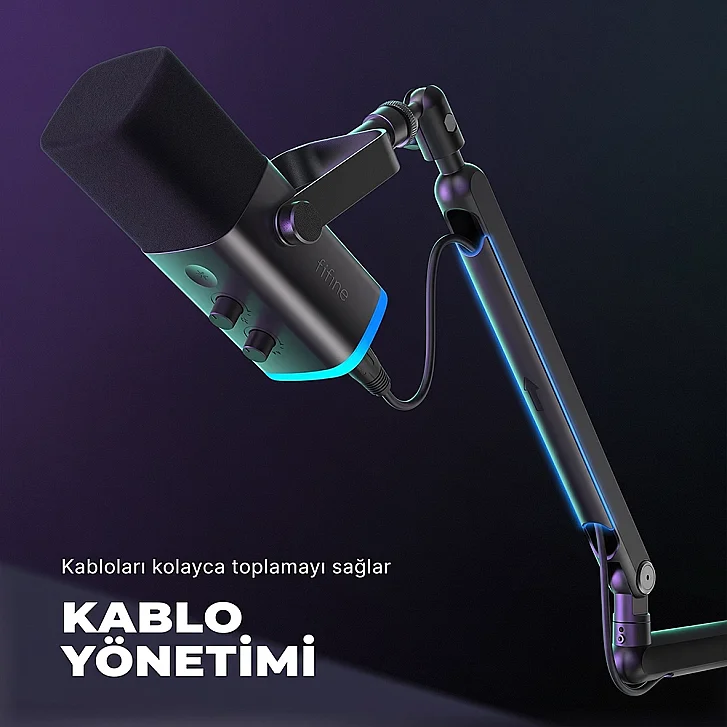Fifine TAM8 Entegre Kablo Yönetimi ve RGB