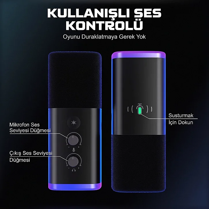 Fifine TAM8 Dokunmatik Mute ve Ses Kontrolleri