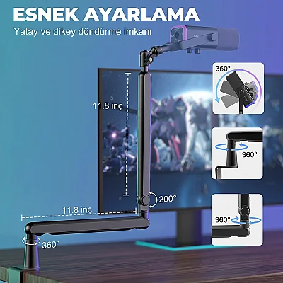 Fifine TAM8 XLR/USB RGB Dinamik Oyuncu Mikrofon Seti - 8