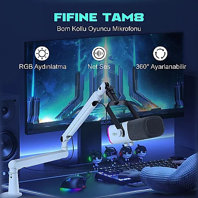 Fifine TAM8 XLR/USB RGB Dinamik Oyuncu Mikrofon Seti - 12