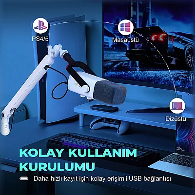 Fifine TAM8 XLR/USB RGB Dinamik Oyuncu Mikrofon Seti - 14