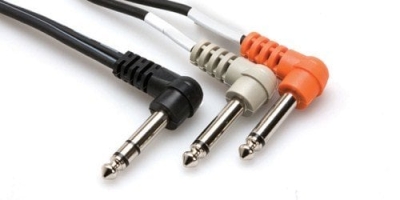 Hosa 1/4'' TRS (M) <-> Dual 1/4'' TS (M) 90 derece eğimli Insert kablo, 1 mt. - 1