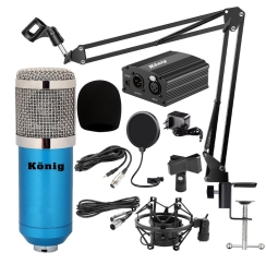 König BM800 Kondenser Mikrofon + Phantom + Stand + Filtre + Shock Mount Stüdyo Kayıt Paketi - König
