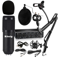 König BM800 Mikrofon + Behringer UMC204HD Ses Kartı + Pop Filtreli Sehpa - Yayıncı Paketi - König