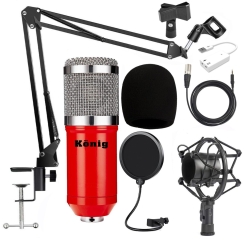 König BM800 Mikrofon + Ses Kartı + Stand + Filtre + Shockmount + Sünger Twitch Yayıncı Paketi - König