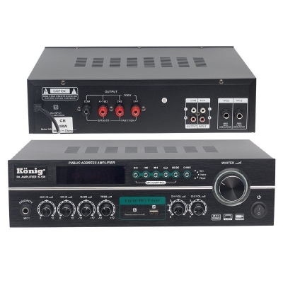 König K-166 150 Watt 4-8 Ohm USB-SD Kumandalı 3 Mik.Giriş Hat Trafolu Anfi - 1