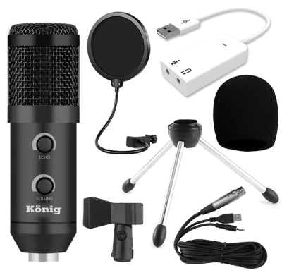 König K-CM 300USB Condenser Mikrofon + Pop Filtre + 7.1 Ses Kartı Paket - 1