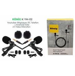 König K-YM02 İkili Üst Seviye Youtuber Yaka Mikrofonu PC ve Telefon - König