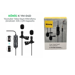 König K-YM04D İkili Youtuber Yaka Mikrofonu Telefon Pc Kamera (ios-android) - König