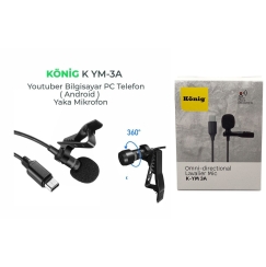 König K-YM3A Type-C Youtuber Bilgisayar Android Yaka Mikrofonu - König