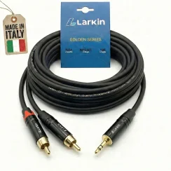 Larkin Premium 3.5mm Stereo - Çift RCA %100 Bakır OFC Profesyonel DJ ve Hoparlör Kablosu - Larkin