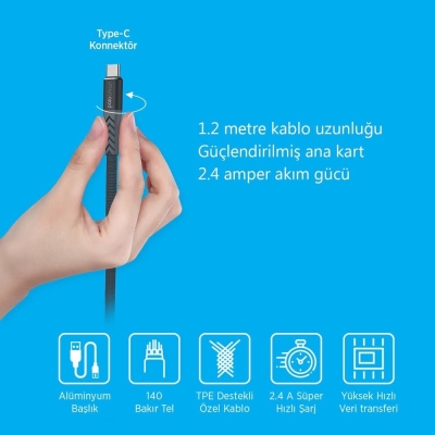 Larkin PSM23 Type-C Hızlı Şarj ve Data Kablosu - 4