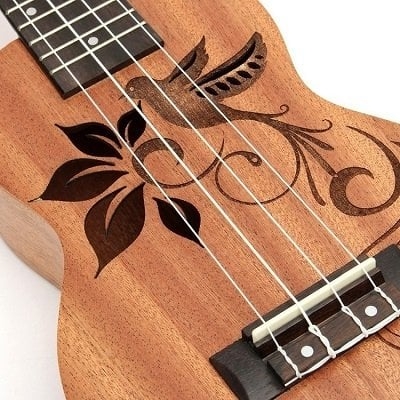 Violet NK-21 Ahşap Kuş ve Çiçek Desenli Soprano Ukulele - 4