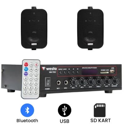 Westa 2'li Sütun Hoparlör Ses Sistemi Paketi (WM-750U Amfi + 2x WS-302T) - 1